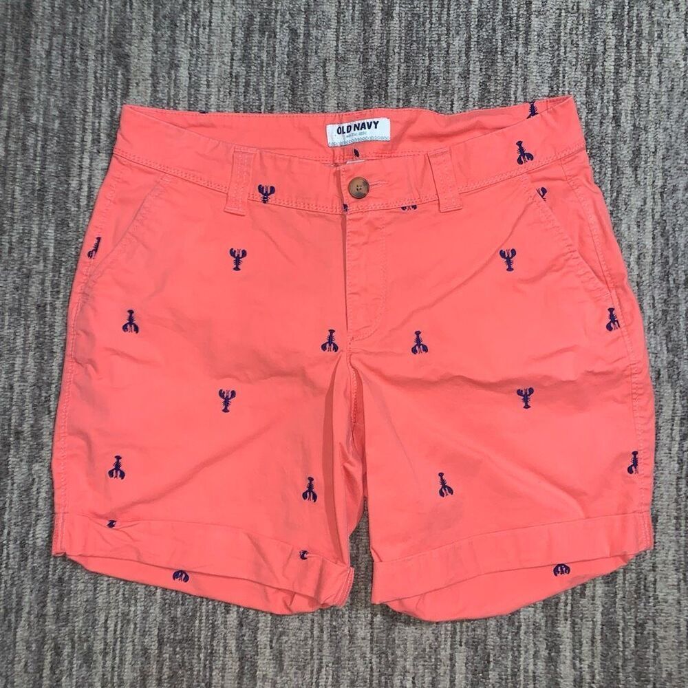 Old Navy Women's Size 6 Orange Blue Lobster Bermuda Pattern Style Shorts Comfort
